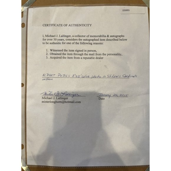 Albert Pujols Autographed Photo. 8x10 Picture SIGNED W/COA St. Louis Cardinals - Picture 5 of 5